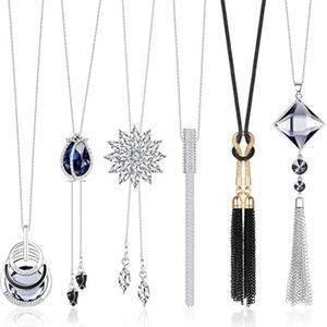 Jstyle 6Pcs Women Long Sweater Necklace Silver Plated Rhinestone Flower Tassel